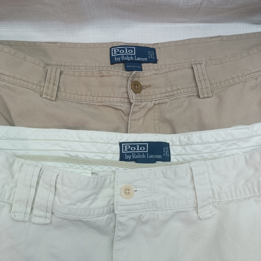 Lot Of 2 Polo Ralph Lauren Chino Cargo Shorts Mens 40 Beige Ivory Utility Cotton